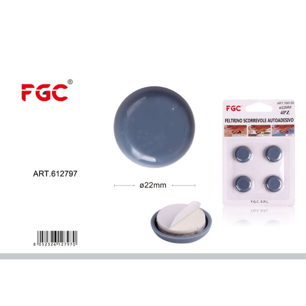 FGC Feltrino Scorrevole Adesivo Ø22mm - 4pzFgc