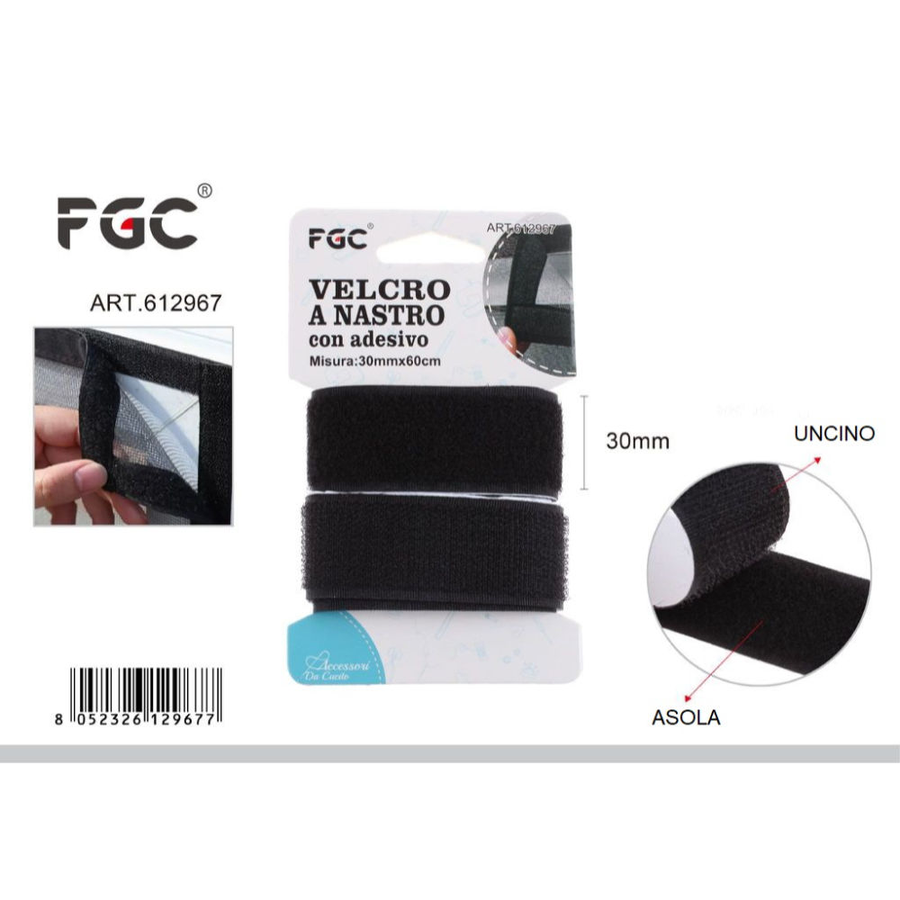 FGC Velcro con Adesivo 3x60cm - NeroFgc