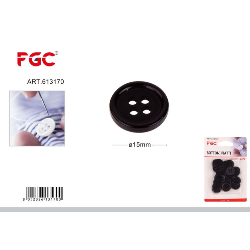 FGC Bottone Nero 15mm - 24pzFgc