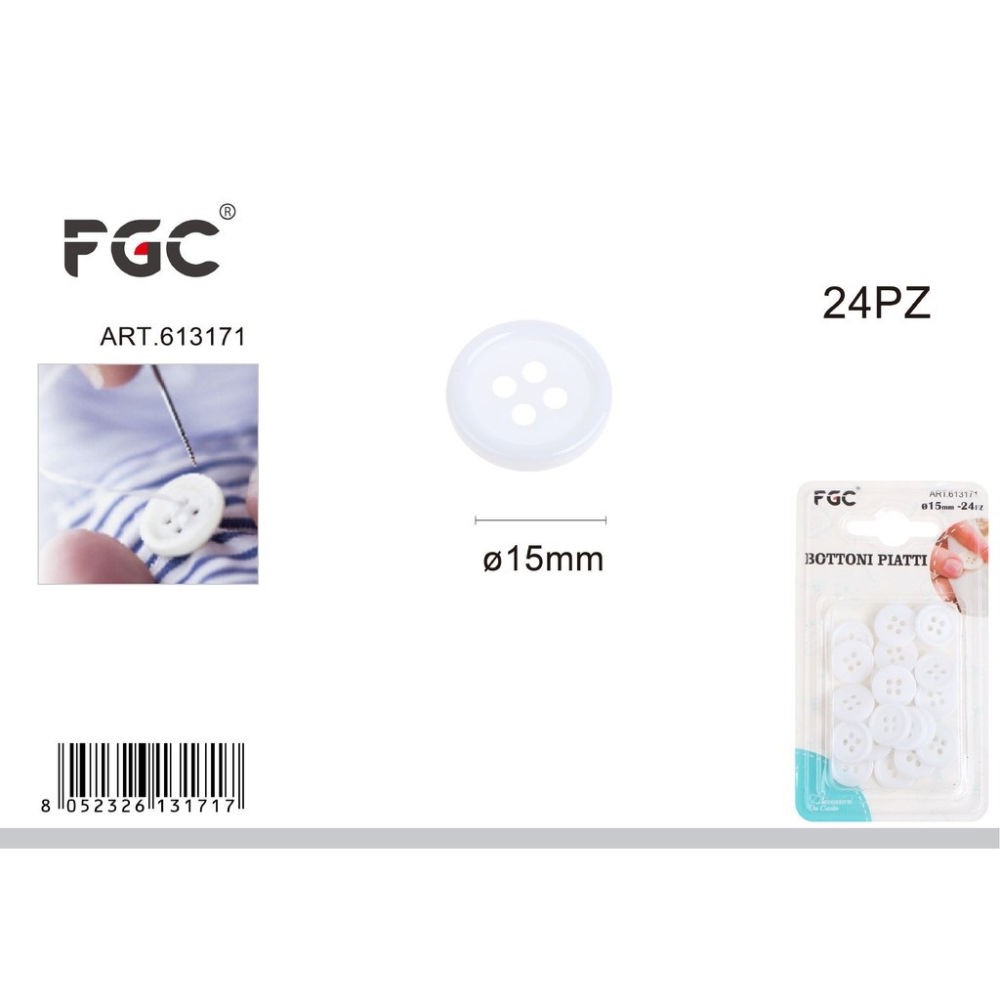FGC Bottoni Piatti Ø34mm - Bianco 24pzFgc