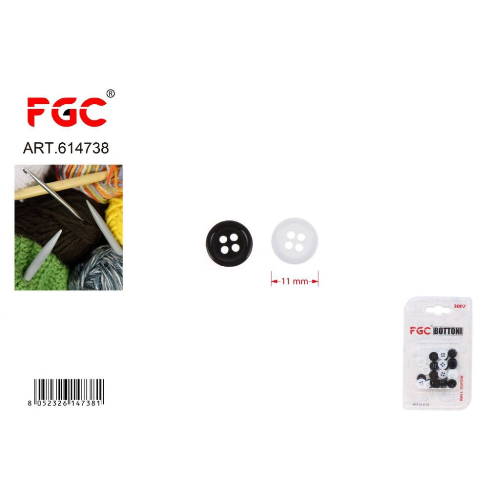 FGC Bottone Bianco & Nero 11mm - 30pzFgc