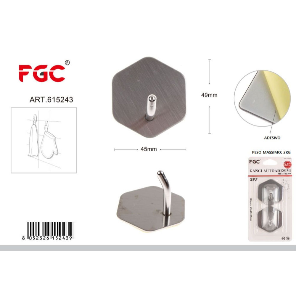 FGC Gancio in Acciaio 45x49cm - Esagono 2pzFgc