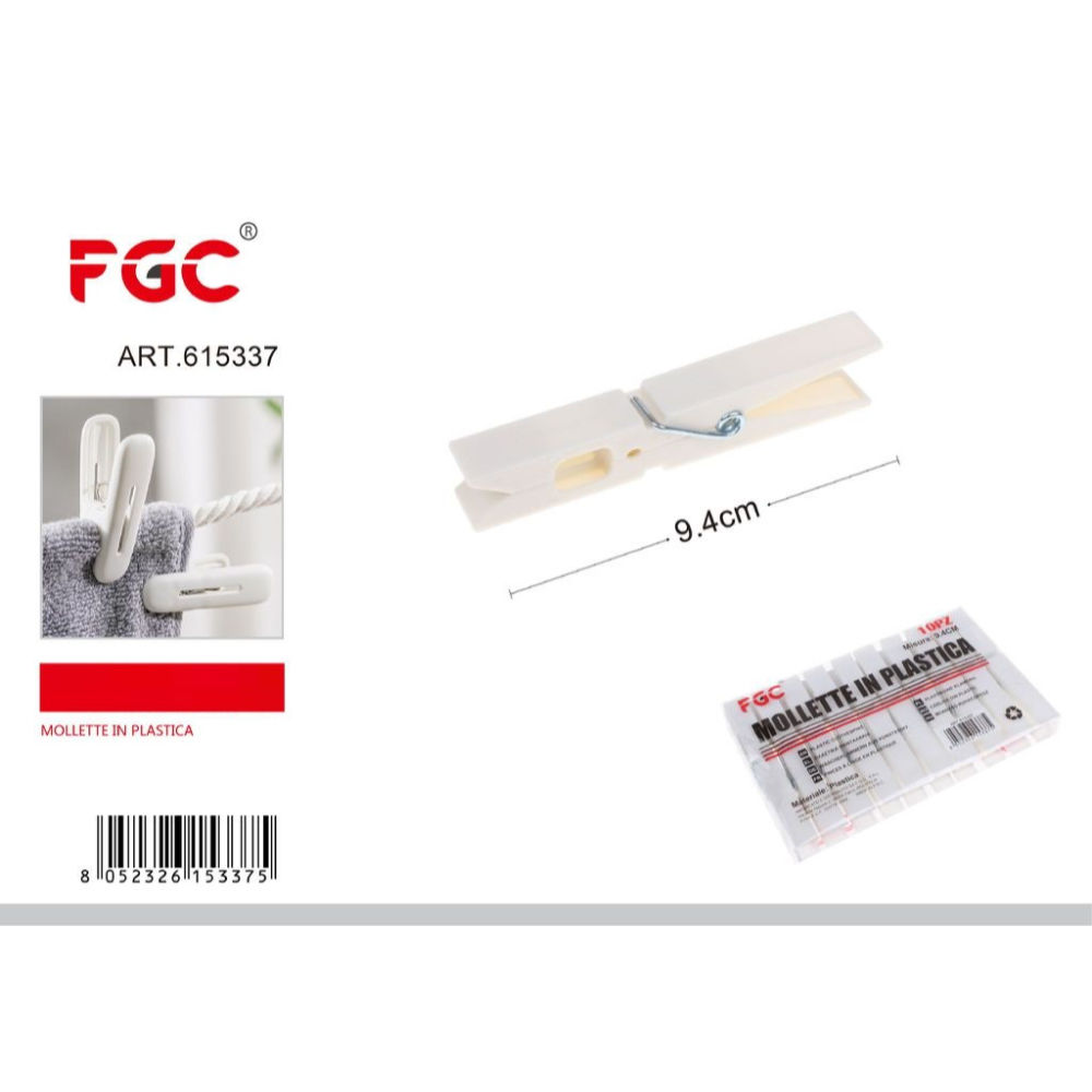 Mollette in Plastica 9,4cm Bianco - 10pzFgc