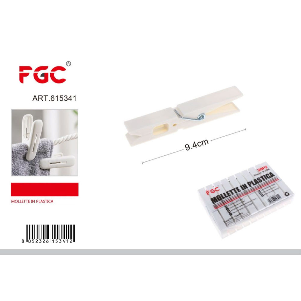 Mollette in Plastica 9,4cm Bianco - 20pzFgc