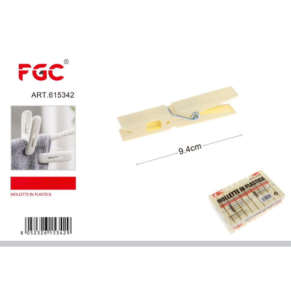 Mollette in Plastica 9,4cm Beige - 20pzFgc
