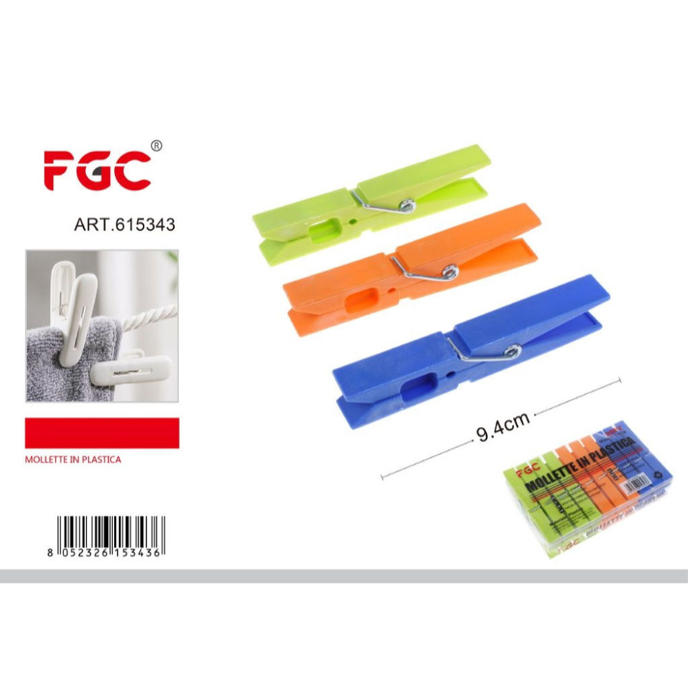 Mollette in Plastica 9,4cm Colorate - 20pzFgc