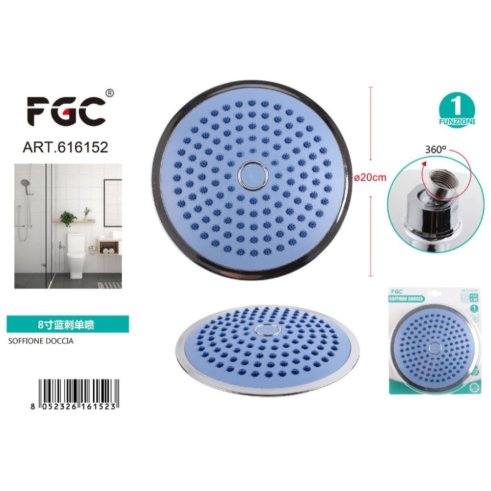 SOFFIONE DOCCIA SNODATO - 20CMFgc
