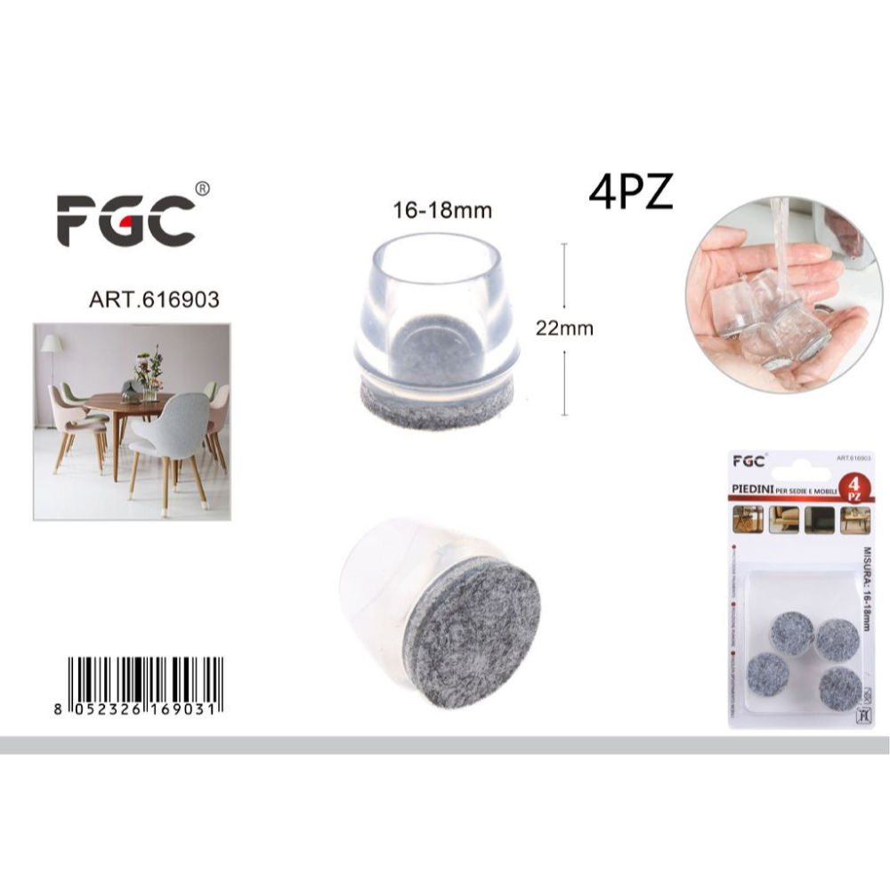 FGC Piedini per Sedie & Mobili 16/18mm - 4pzFgc