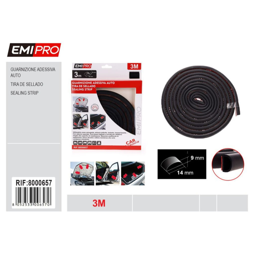 EMI GUARNIZIONE ADESICA AUTO - 9x14MM - 3 METRIEmi