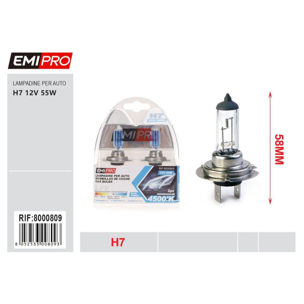 EMI LAMPADINE PER AUTO BLU H7 12V 55W - 2PZEmi