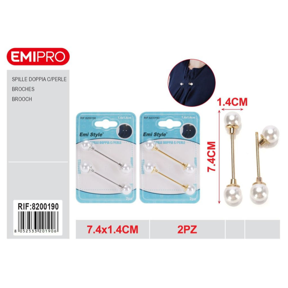 Emi Spilla Dritta Doppia Testa a Perla 7,4 cm - 2pzEmi