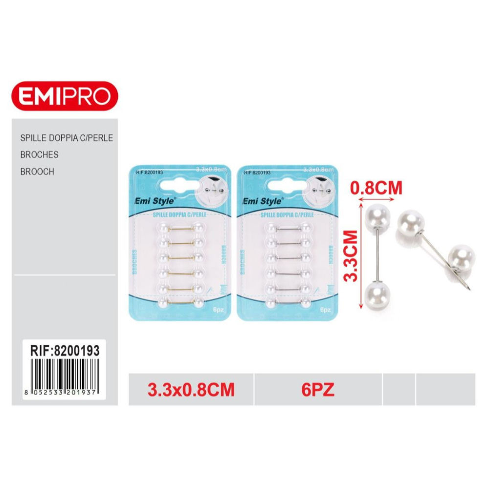 Emi Spilla Dritta Doppia Testa a Perla 3,3cm - 6pzEmi