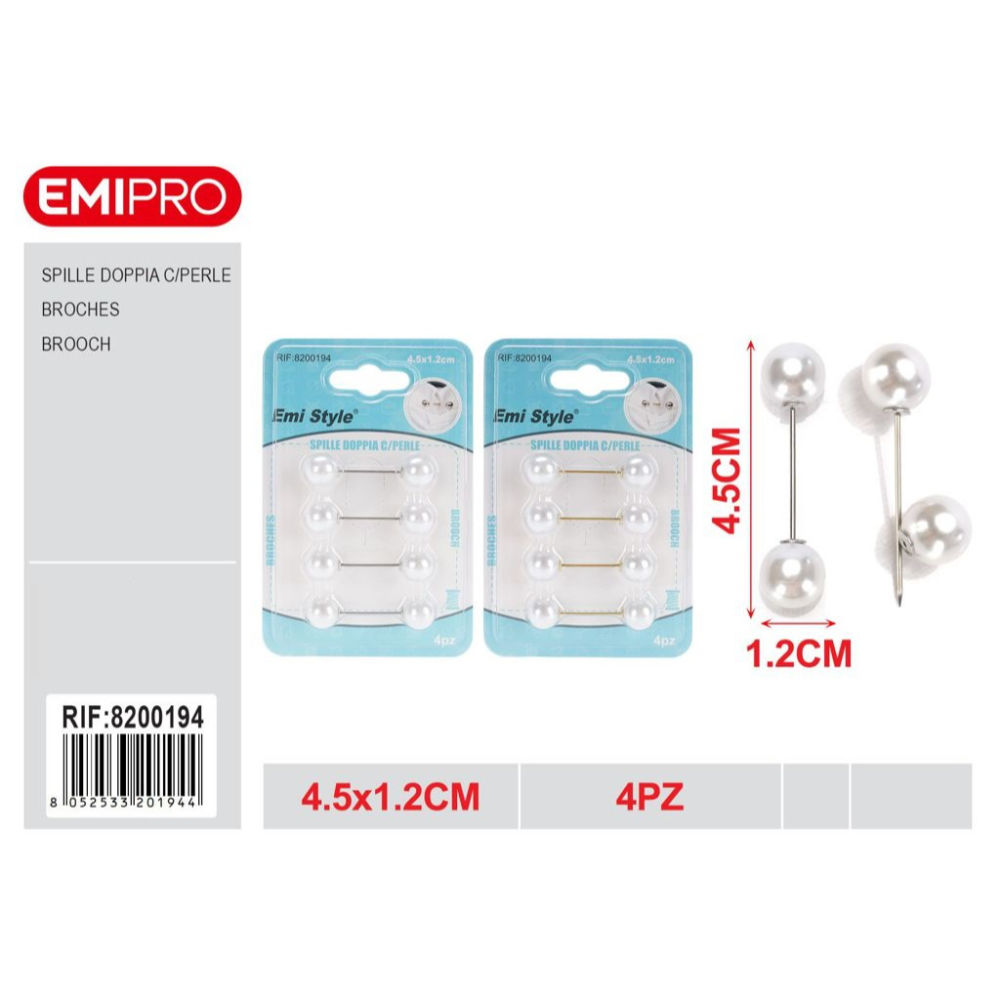 Emi Spilla Dritta Doppia Testa a Perla 4,5 cm - 4pzEmi