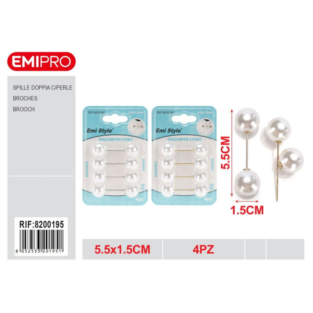 Emi Spilla Dritta Doppia Testa a Perla 5,5 cm - 4pzEmi