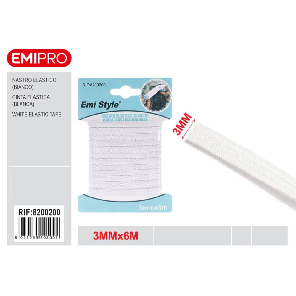 Emi Nastro Elastico Piatto 3mm/6m - BiancoEmi