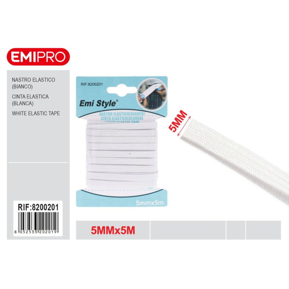 Emi Nastro Elastico Piatto 5mm/5m - BiancoEmi