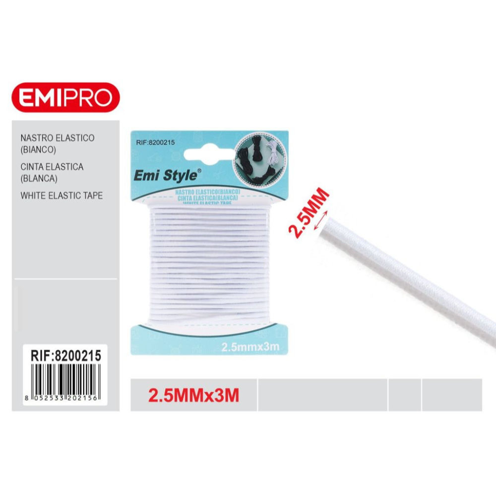 Emi Nastro Elastico Tondo 2,5mm/3m - BiancoEmi