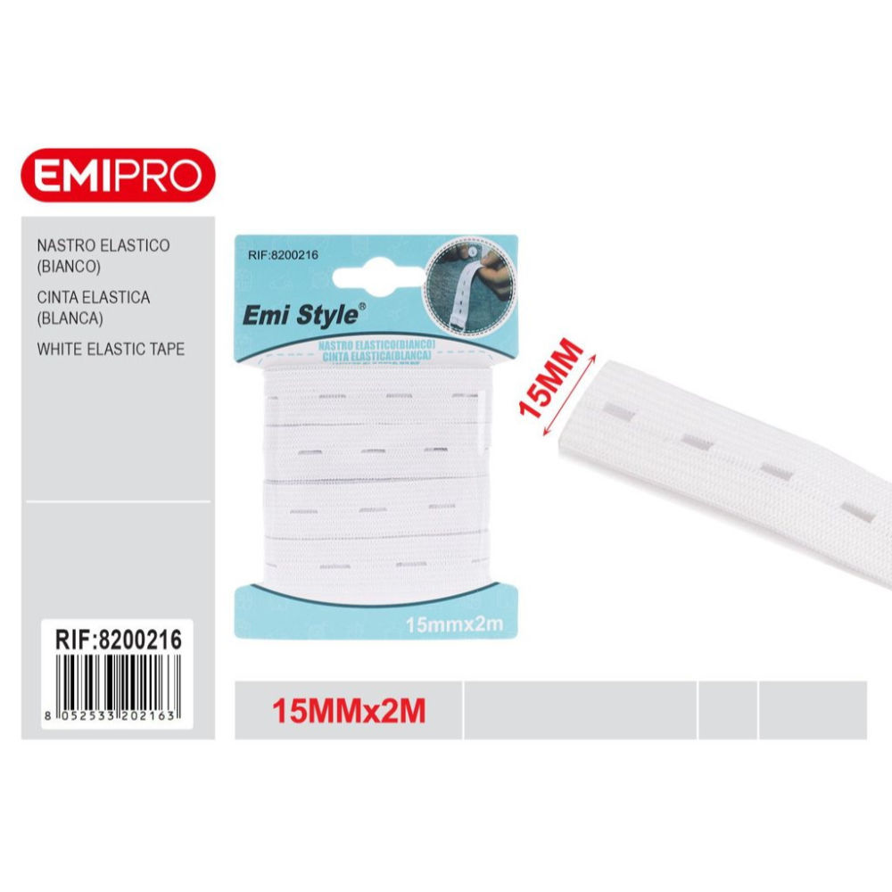 Emi Nastro Elastico Forato 15mm/2m - BiancoEmi