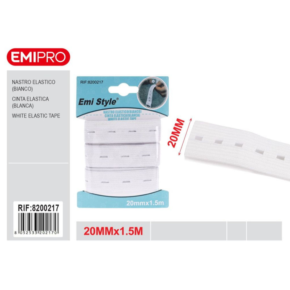 Emi Nastro Elastico Forato 20mm/1,5m - BiancoEmi