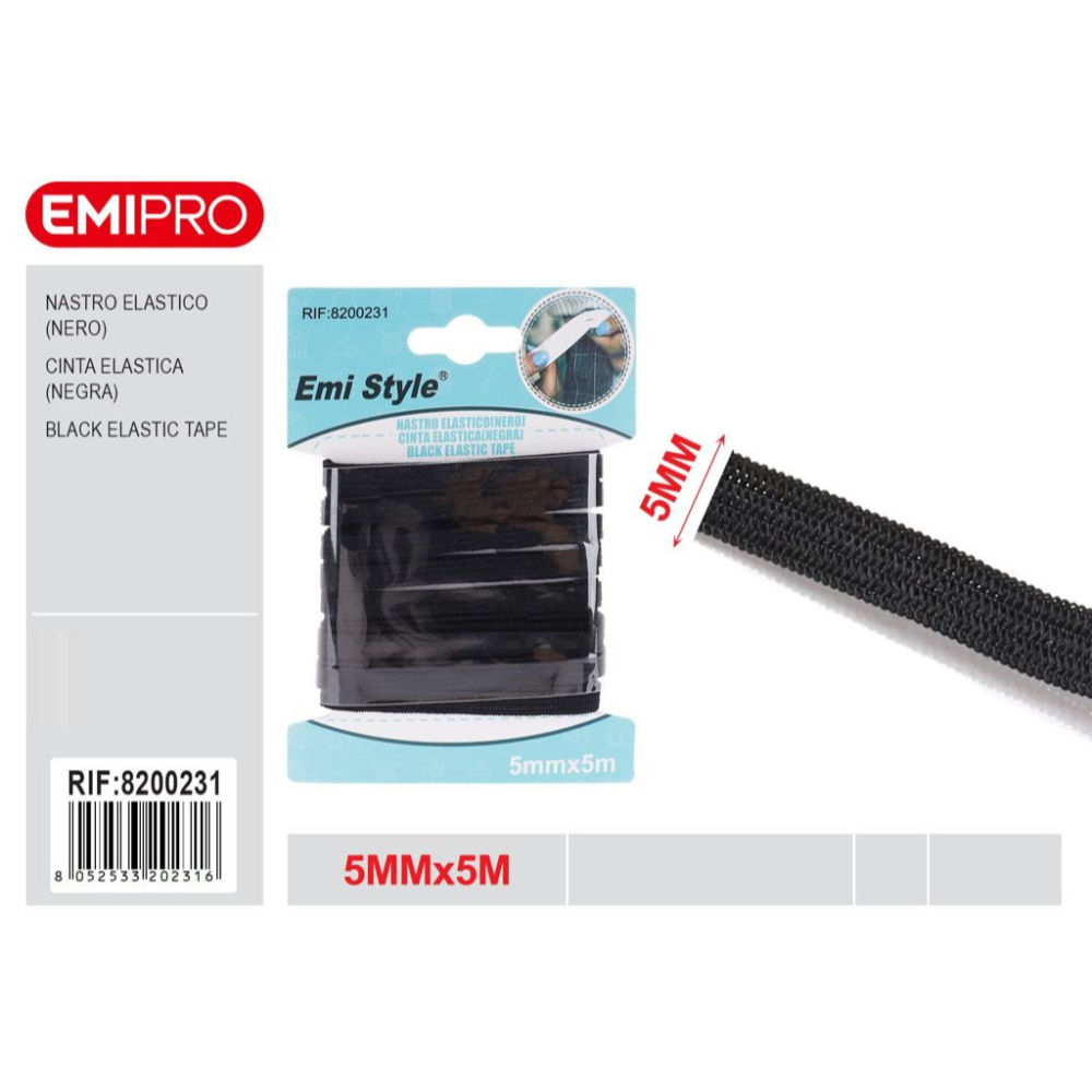 Emi Nastro Elastico Piatto 5mm/5m - NeroEmi