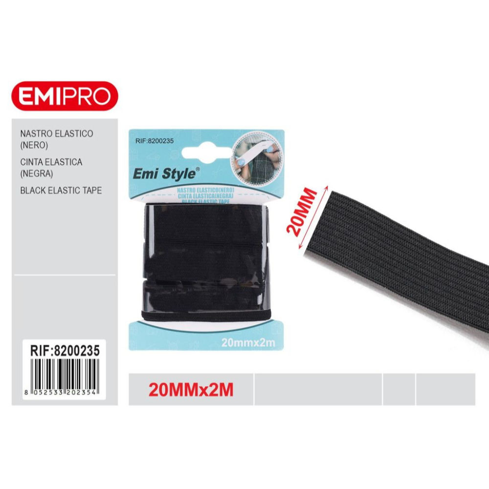 Emi Nastro Elastico Piatto 20mm/2m - NeroEmi