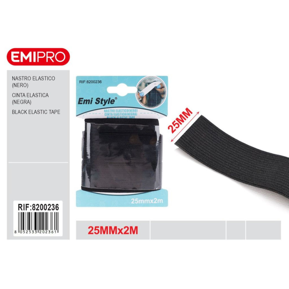 Emi Nastro Elastico Piatto 25mm/2m - NeroEmi
