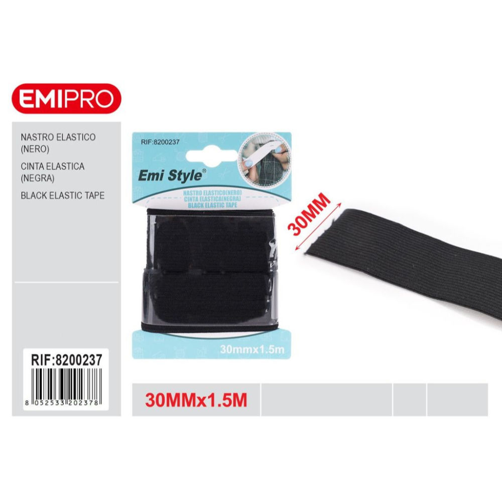 Emi Nastro Elastico Piatto 30mm/1,5m - NeroEmi