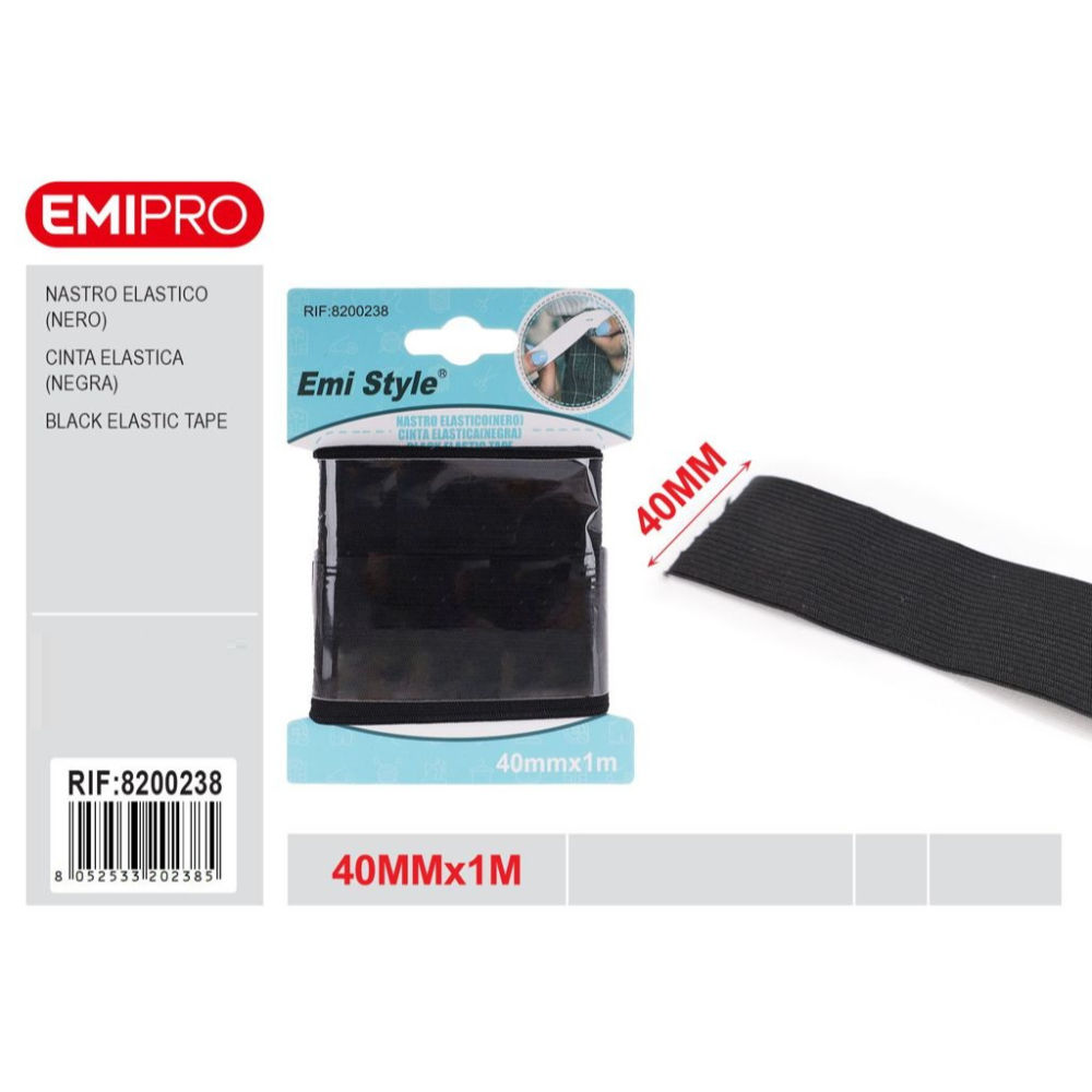 Emi Nastro Elastico Piatto 40mm/1m - NeroEmi