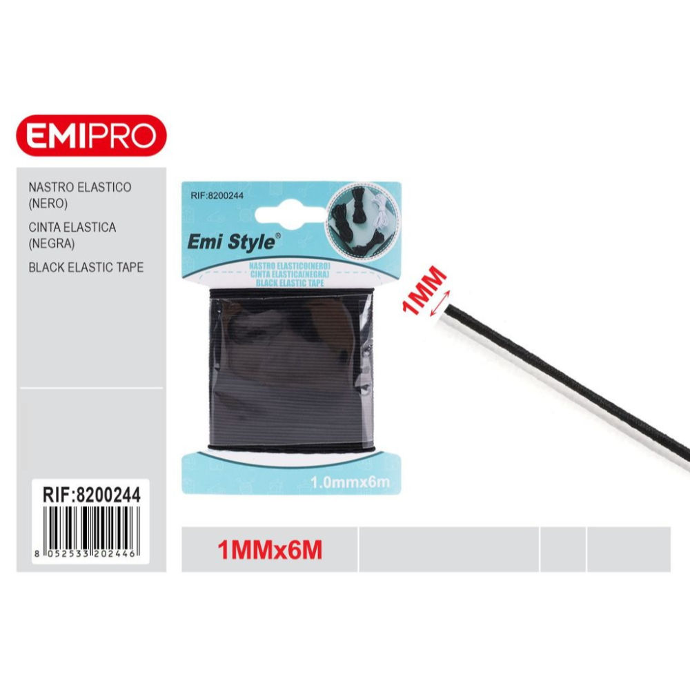 Emi Nastro Elastico Tondo 1mm/6m - NeroEmi