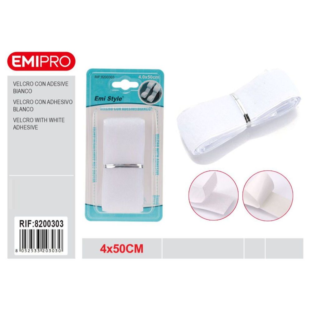 Emi Velcro con Adesivo 4x50cm - BiancoEmi