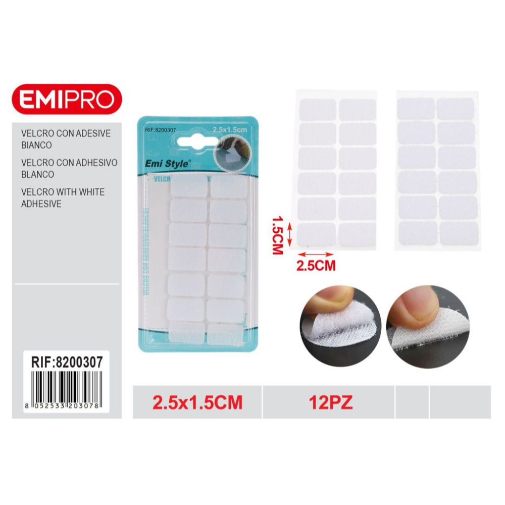 EMI Velcro con Adesivo Bianco 2,5x1,5cm - 12pzEmi