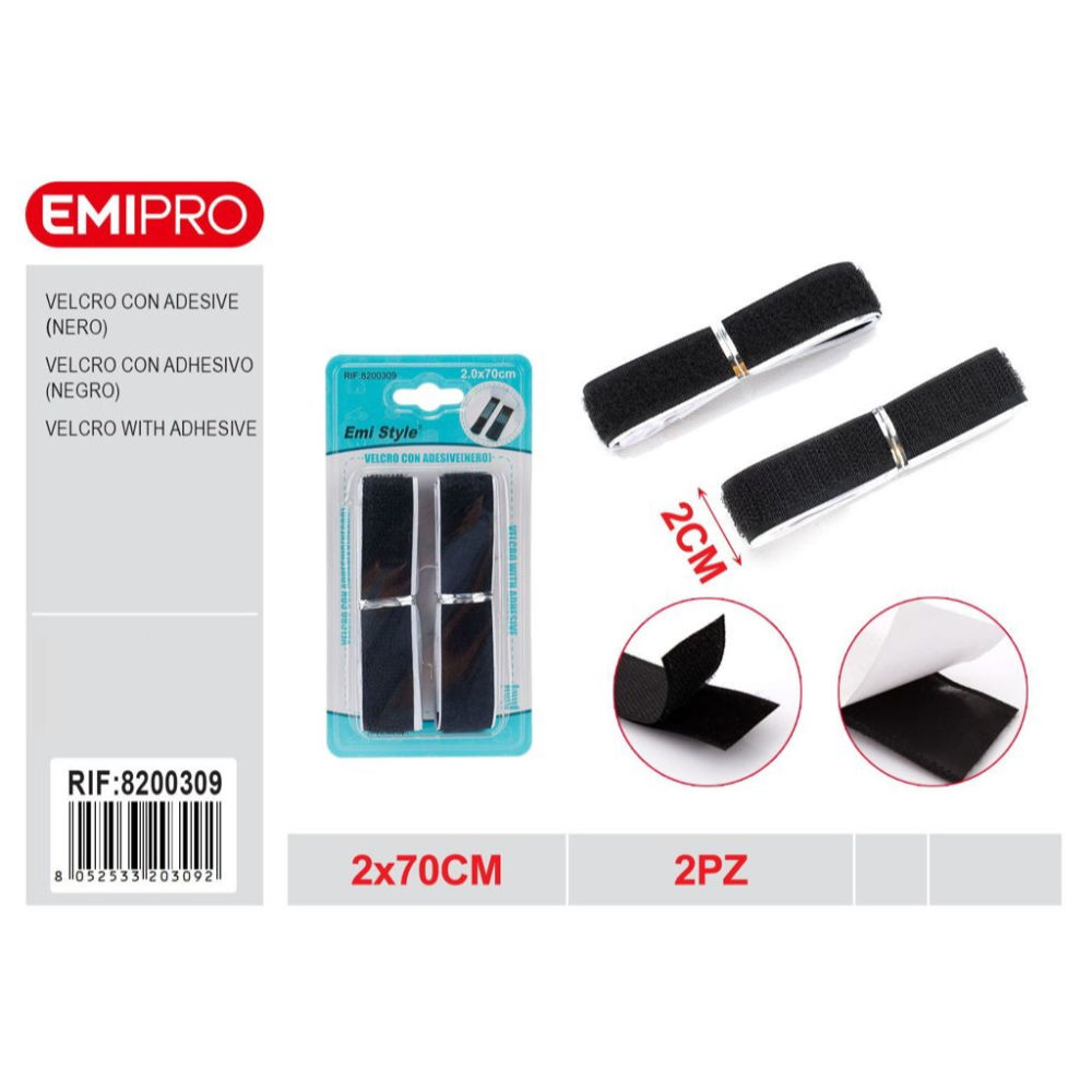 Emi Velcro con Adesivo 2x70cm - NeroEmi
