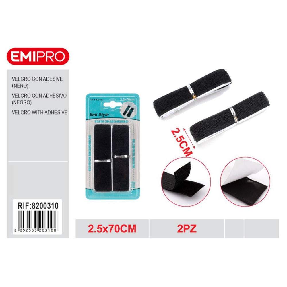 Emi Velcro con Adesivo 2,5x70cm - NeroEmi