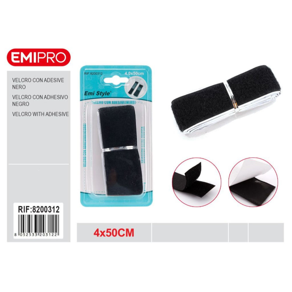 Emi Velcro con Adesivo 4x50cm - NeroEmi