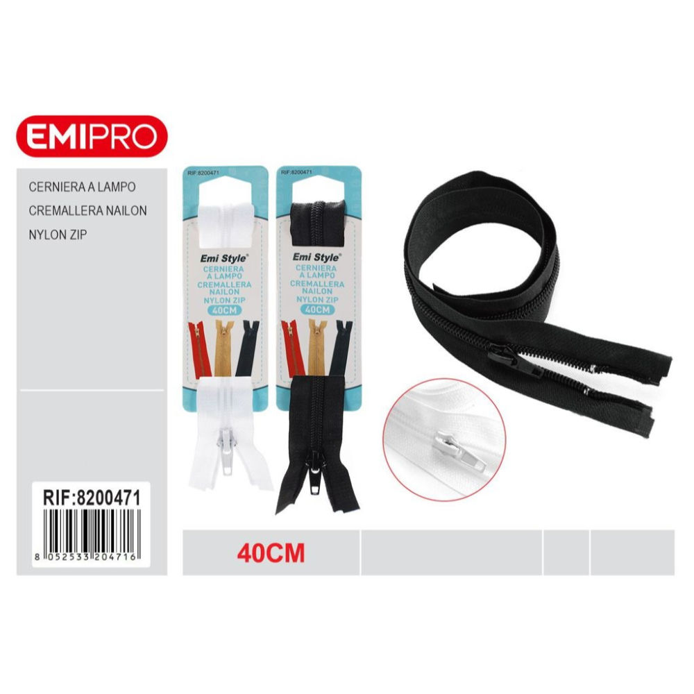 Emi Cerniera Lampo Nylon Bianco/Nero - 40cmEmi