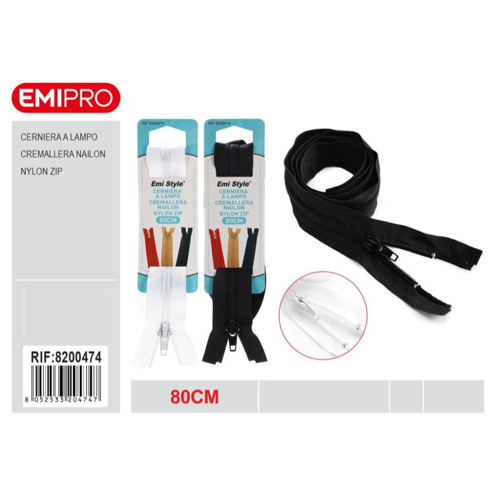 Emi Cerniera Lampo Nylon Bianco/Nero - 80cmEmi