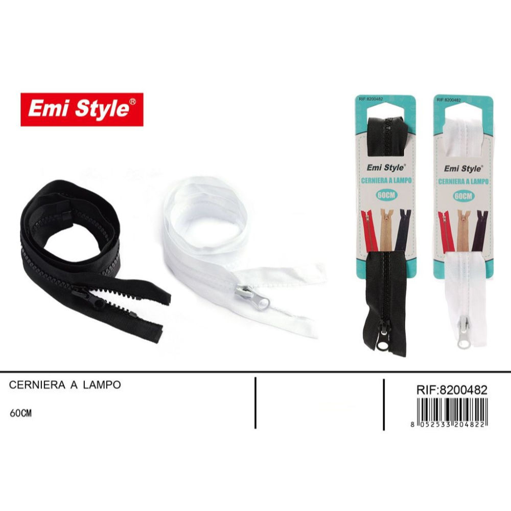 Emi Cerniera Lampo Tinta Unita Bianco/Nero - 60cmEmi