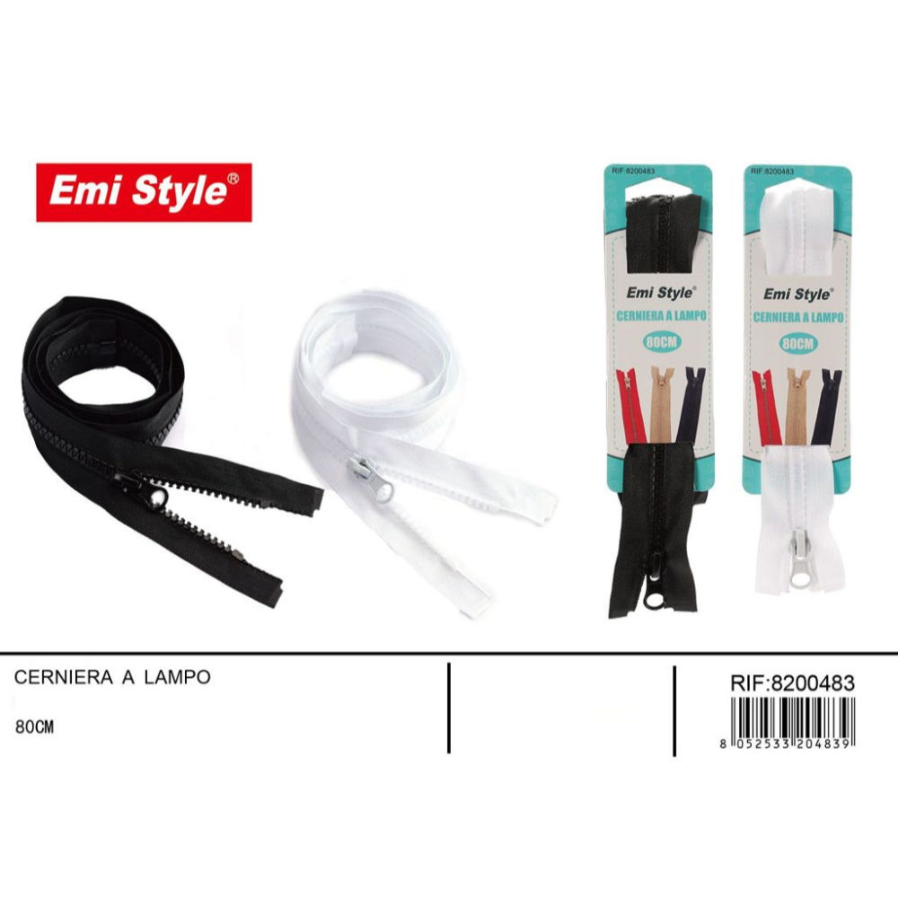 Emi Cerniera Lampo Tinta Unita Bianco/Nero - 80cmEmi