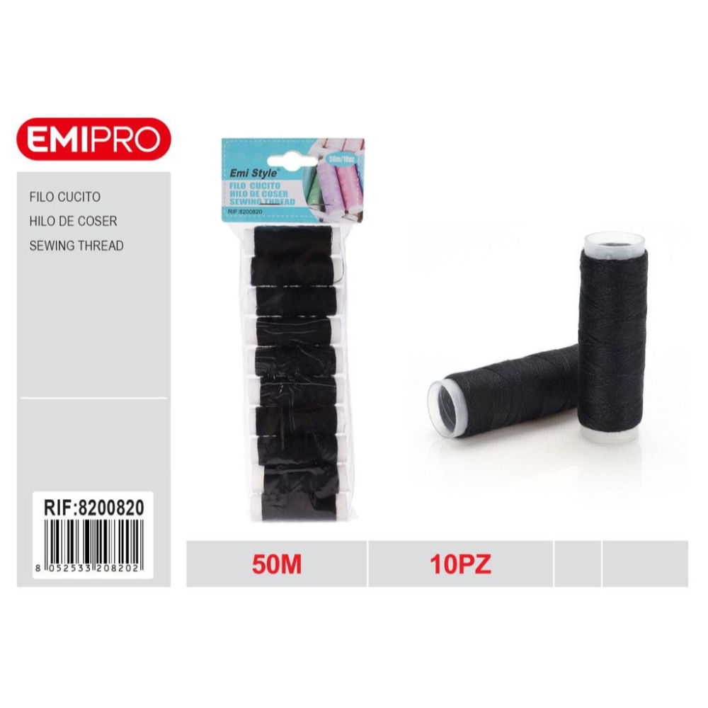 Emi Set 10 Fili da Cucito 50m - NeroEmi