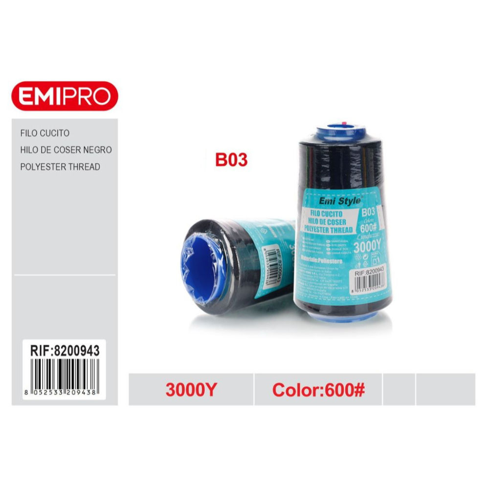 Emi Filo per Cucito 3000Y - Nero 600#Emi