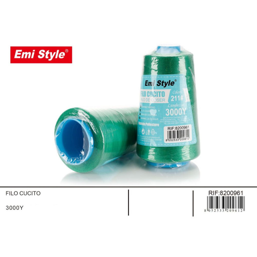 Emi Filo per Cucito 3000Y - Verde Smeraldo 211#Emi