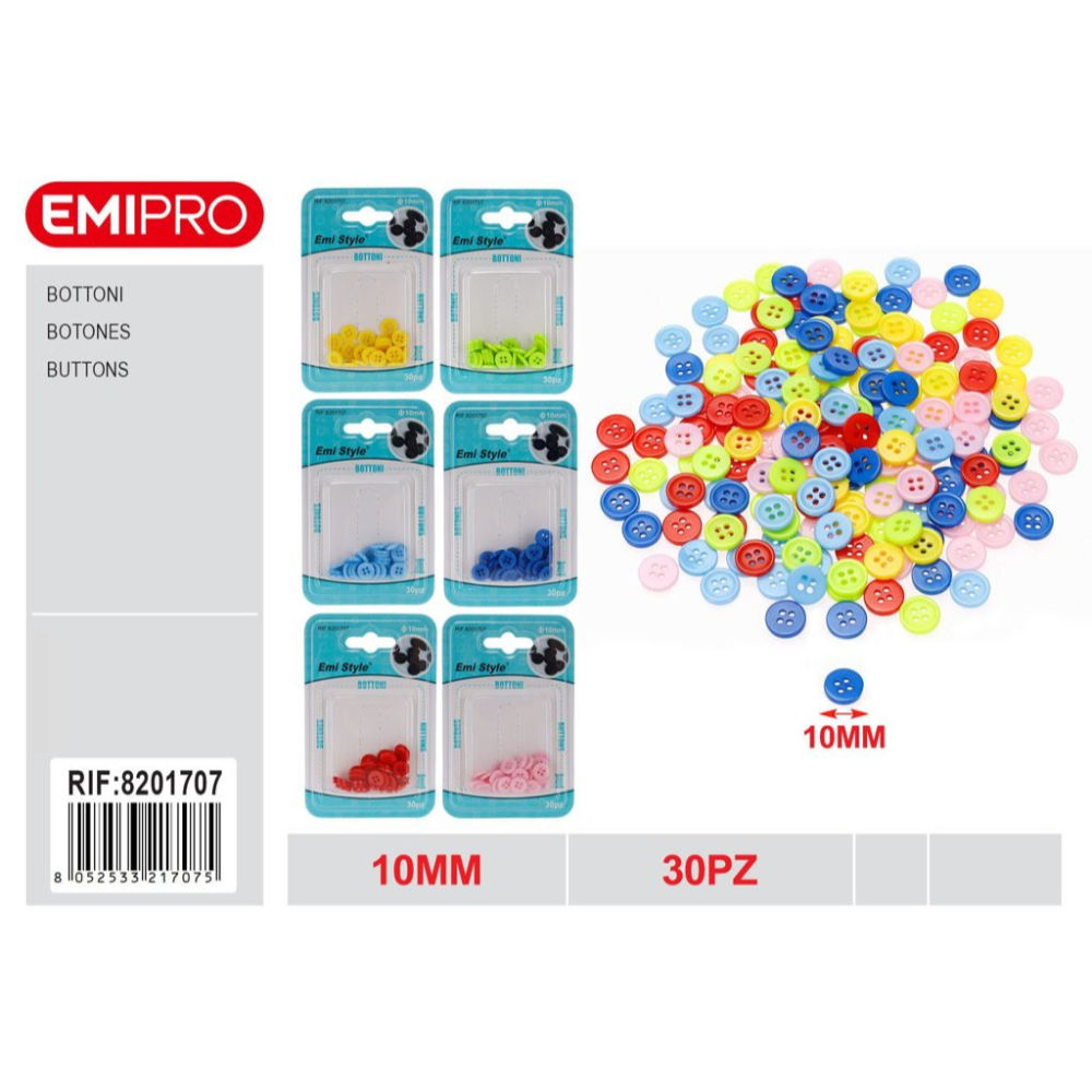 Emi Bottoni in Plastica 10mm Assortiti - 30pzEmi