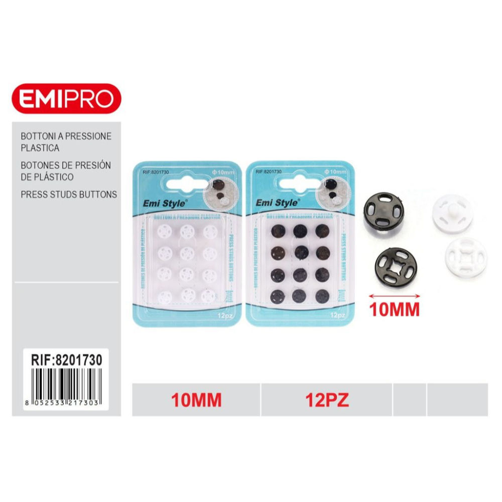 Emi Bottoni a Pressione in Plastica 10mm - 6 PaiaEmi
