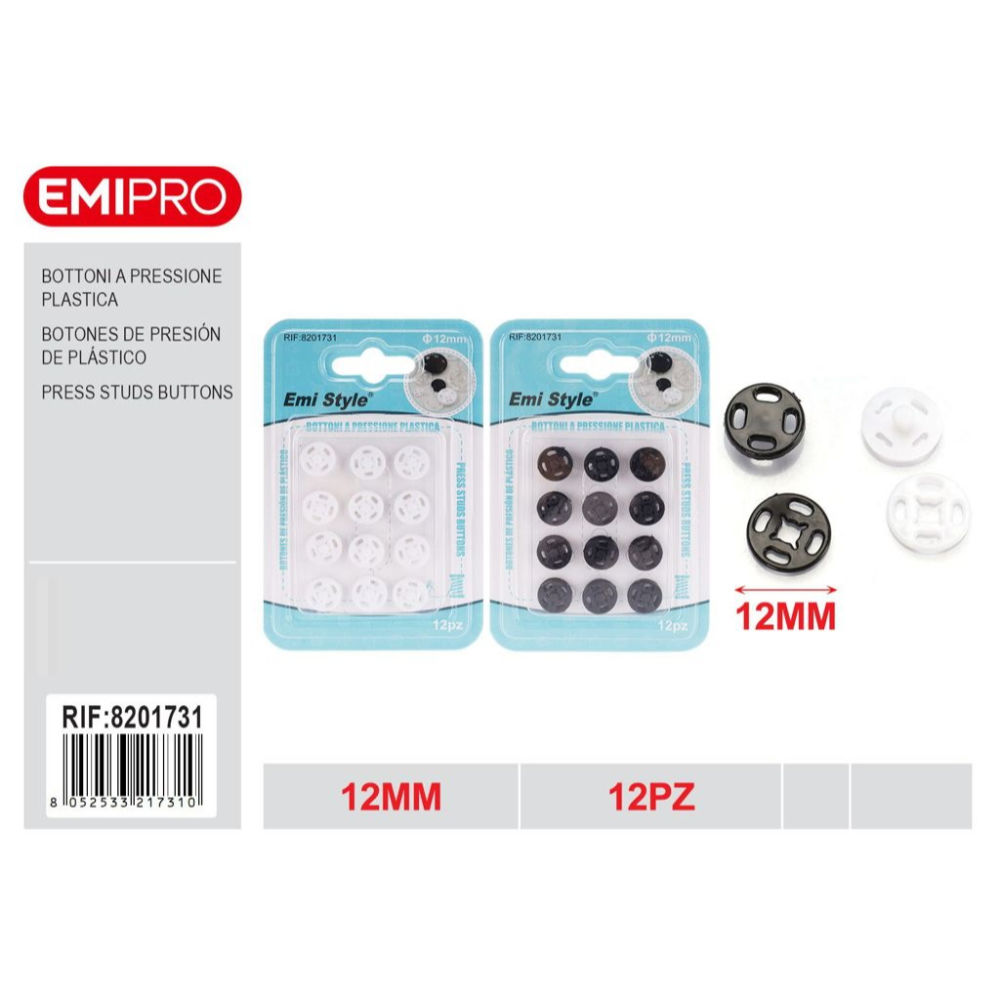 Emi Bottoni a Pressione in Plastica 12mm - 6 PaiaEmi