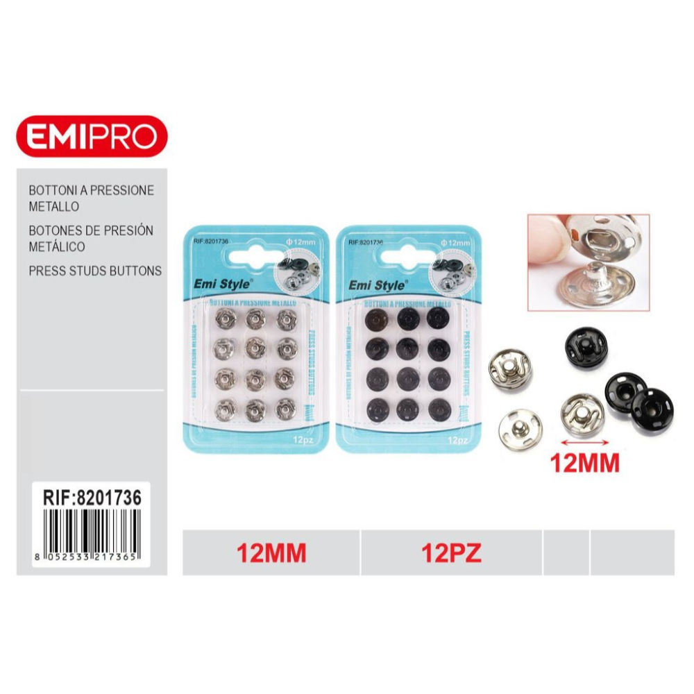 Emi Bottoni a Pressione in Metallo 12mm - 6 PaiaEmi