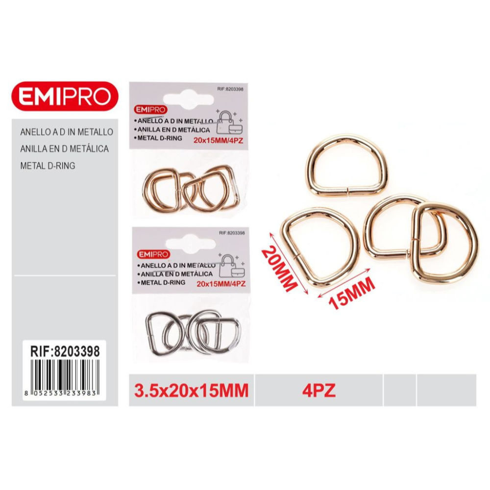 EMI Anello a D per Borsa 20x15mm - 4pzEmi