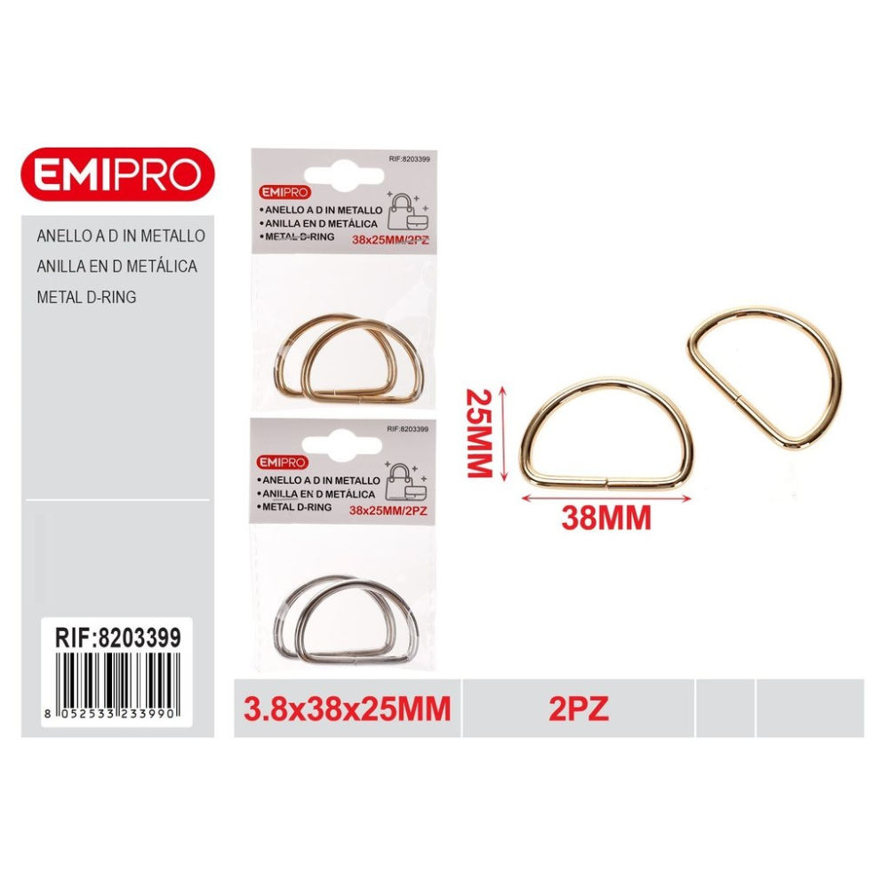 EMI Anello a D per Borsa 38x25mm - 2pzEmi