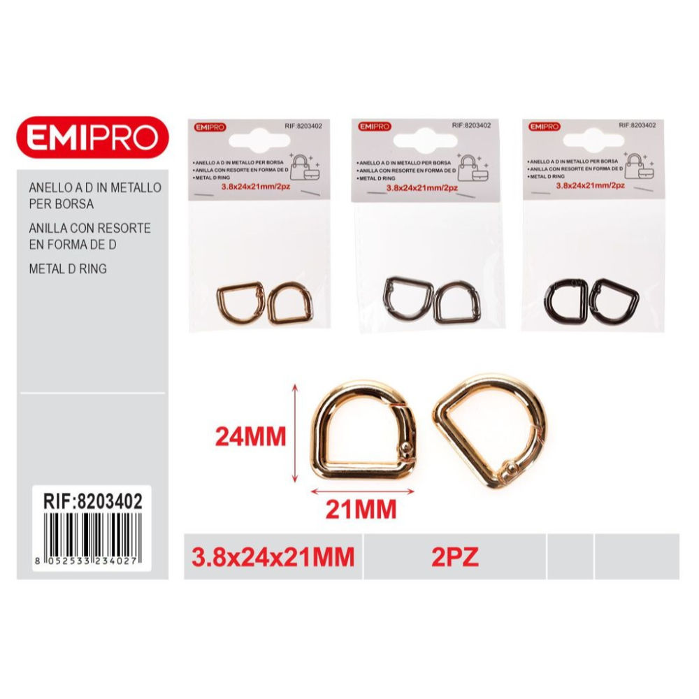 EMI Anello a D per Borsa 24x21mm - 2pzEmi