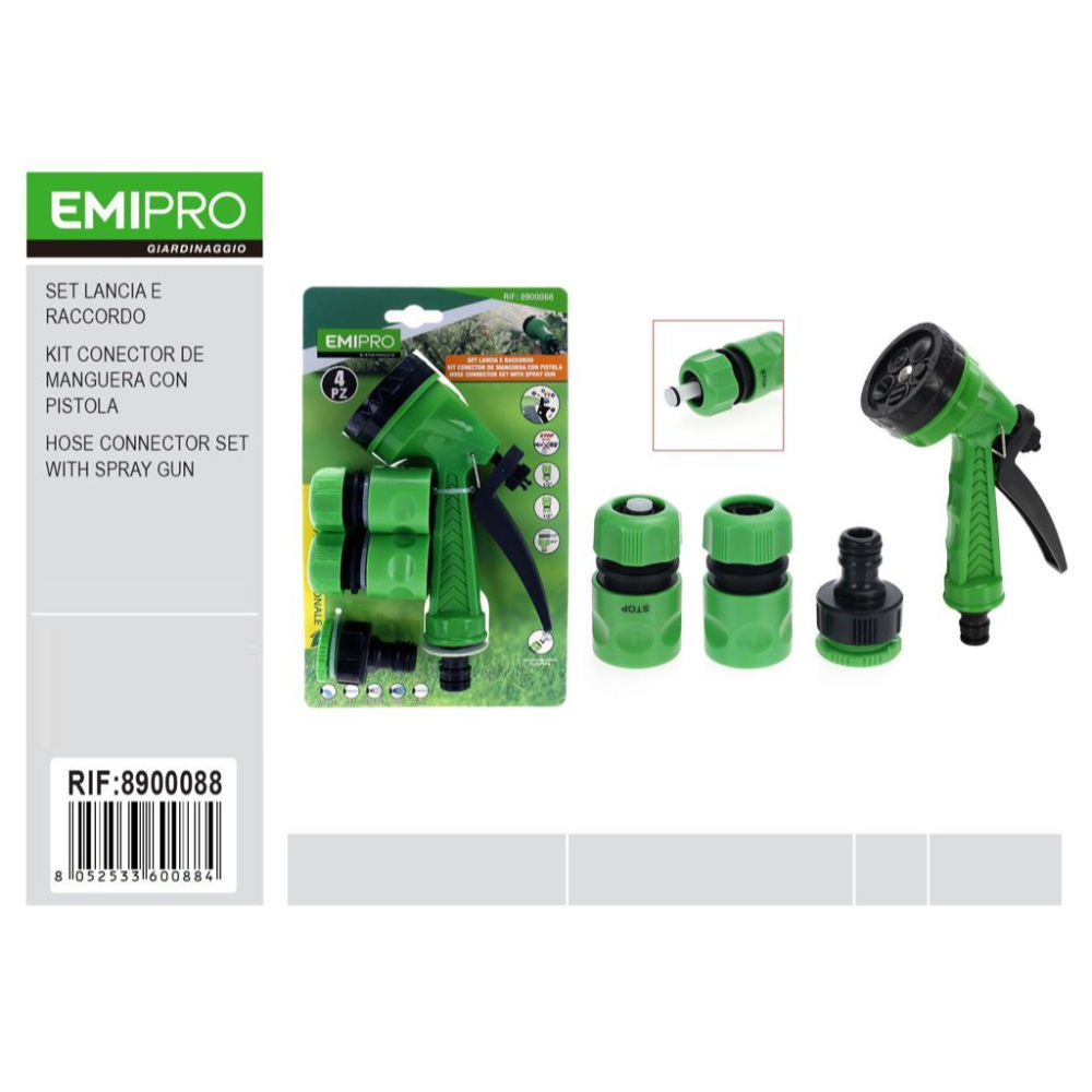 Set Irrigazione Pistola & Raccordo 5 Funzioni - 4pzEmi