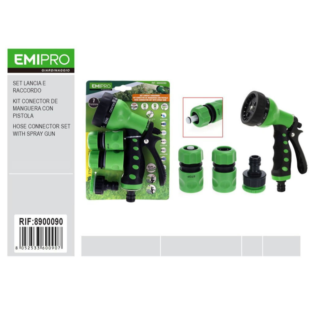 Set Irrigazione Pistola & Raccordo 7 Funzioni - 4pzEmi